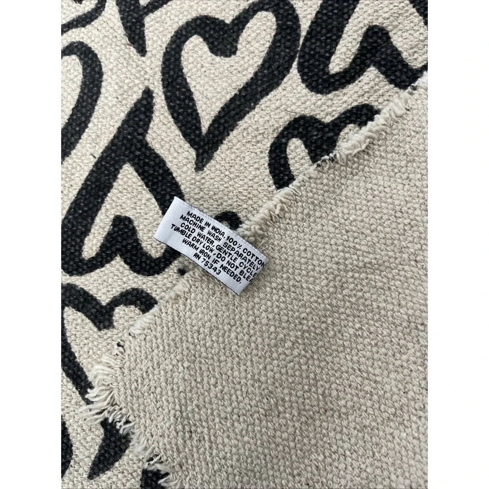 Storehouse Valentine Table Runner Black Tan Hearts Fringed Border NWT 16 X 72